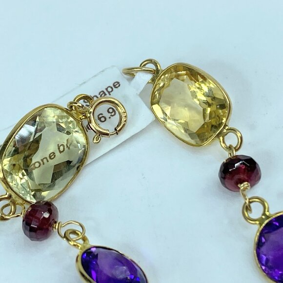 14K Multi colors & Shapes, Size Rainbow nature Gemstone bracelet 6.9g 7.25 JR961 - Picture 3 of 6